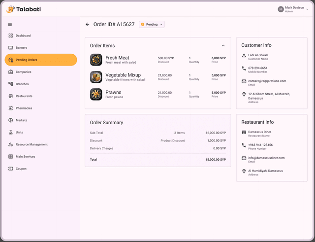 Talabati: Control Panel / Dashboard — 1